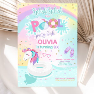 editable unicorn pool party invitation unicorn pool party birthday invitation unicorn pool 5