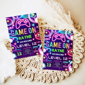 editable video game birthday invitation gamer girl birthday party neon game on level up birthday party glow gamer party 7