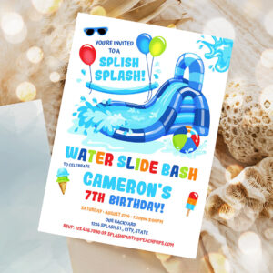 editable water slide birthday splash party invitation blue waterslide bash boy or girl printable invite 1