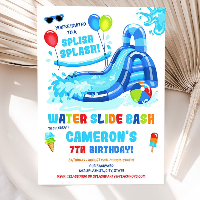 editable water slide birthday splash party invitation blue waterslide bash boy or girl printable invite 5