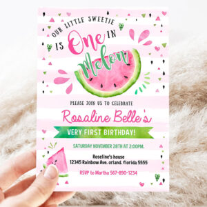 editable watermelon invitation birthday invitations pink watermelon party invitation one in a melon 1st birthday party 3