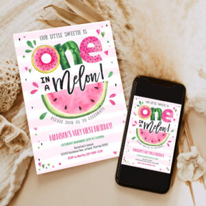 editable watermelon invitation birthday invitations pink watermelon party one in a melon 1st birthday party invite 6