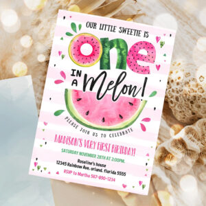 editable watermelon invitation birthday invitations pink watermelon party one in a melon 1st birthday party invite instant download 2