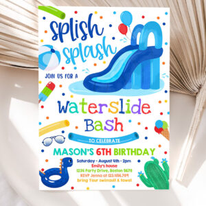 editable waterslide birthday party invitation water slide bash summer pool party boy blue pool party bbq pool party 5