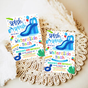editable waterslide birthday party invitation water slide bash summer pool party boy blue pool party bbq pool party 7