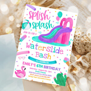 editable waterslide birthday party invitation water slide bash summer pool party girly pink pool party bbq pool party 1