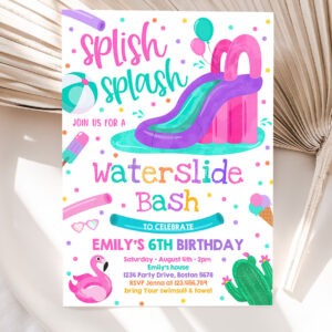 editable waterslide birthday party invitation water slide bash summer pool party girly pink pool party bbq pool party 5