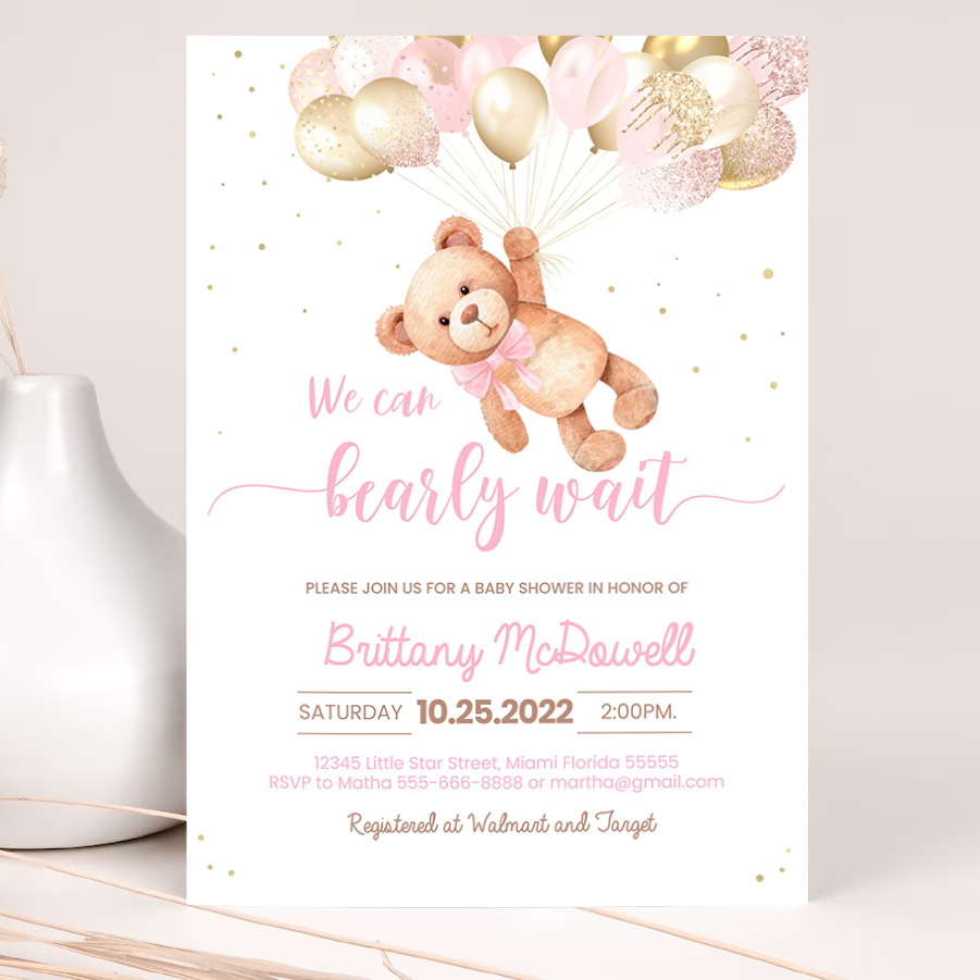 editable we can bearly wait baby shower invitation teddy bear hot air balloon bear theme invites template invitation 2