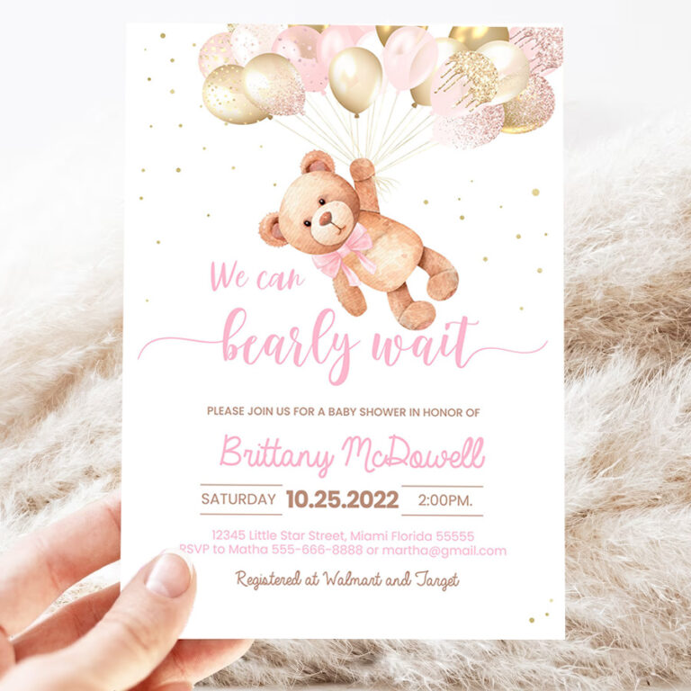 editable we can bearly wait baby shower invitation teddy bear hot air balloon bear theme invites template invitation 3