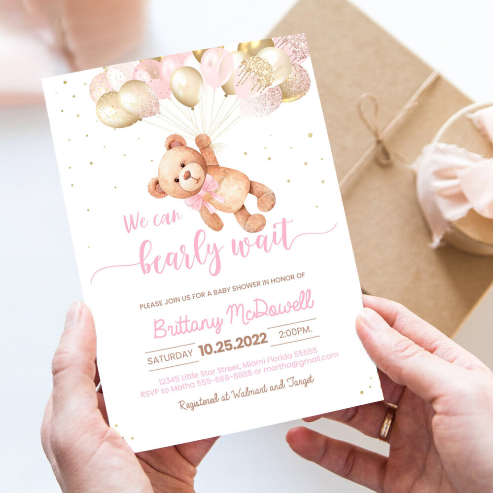 editable we can bearly wait baby shower invitation teddy bear hot air balloon bear theme invites template invitation 7