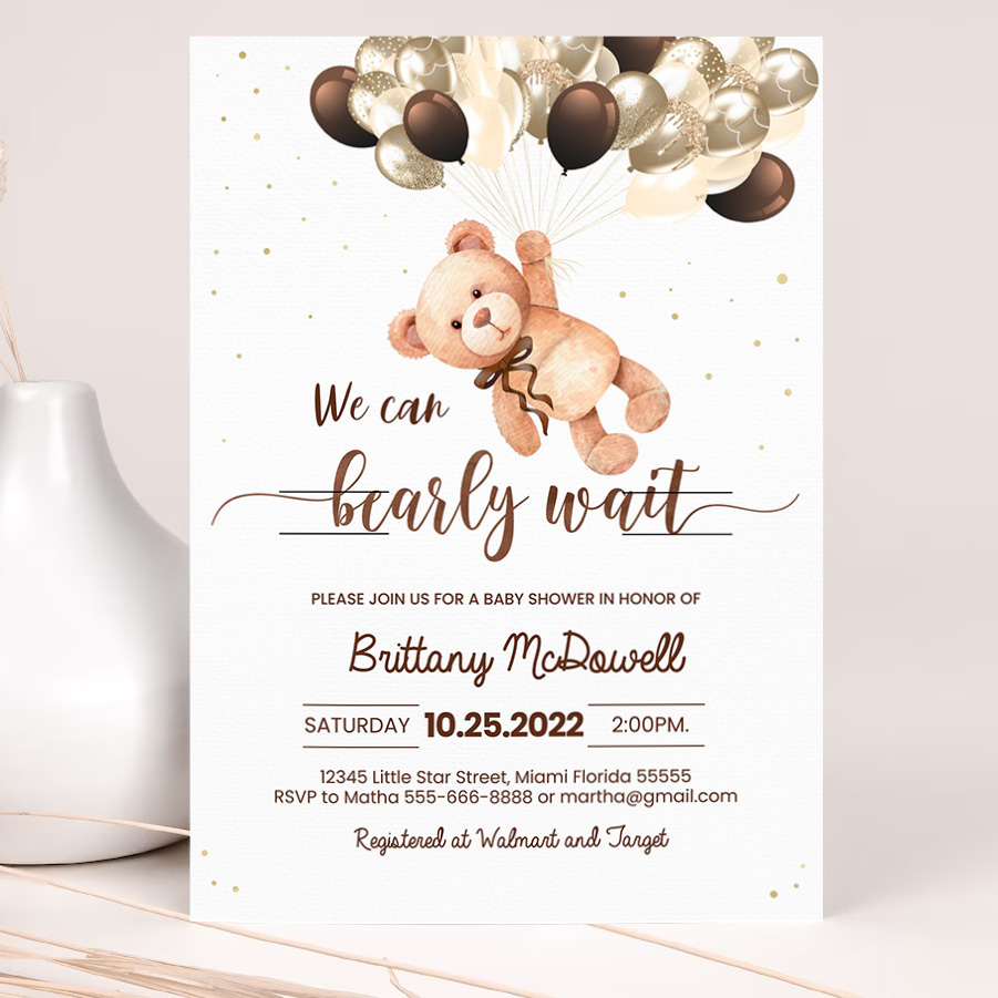 editable we can bearly wait baby shower invitation teddy bear invite bear themed shower printable template 2