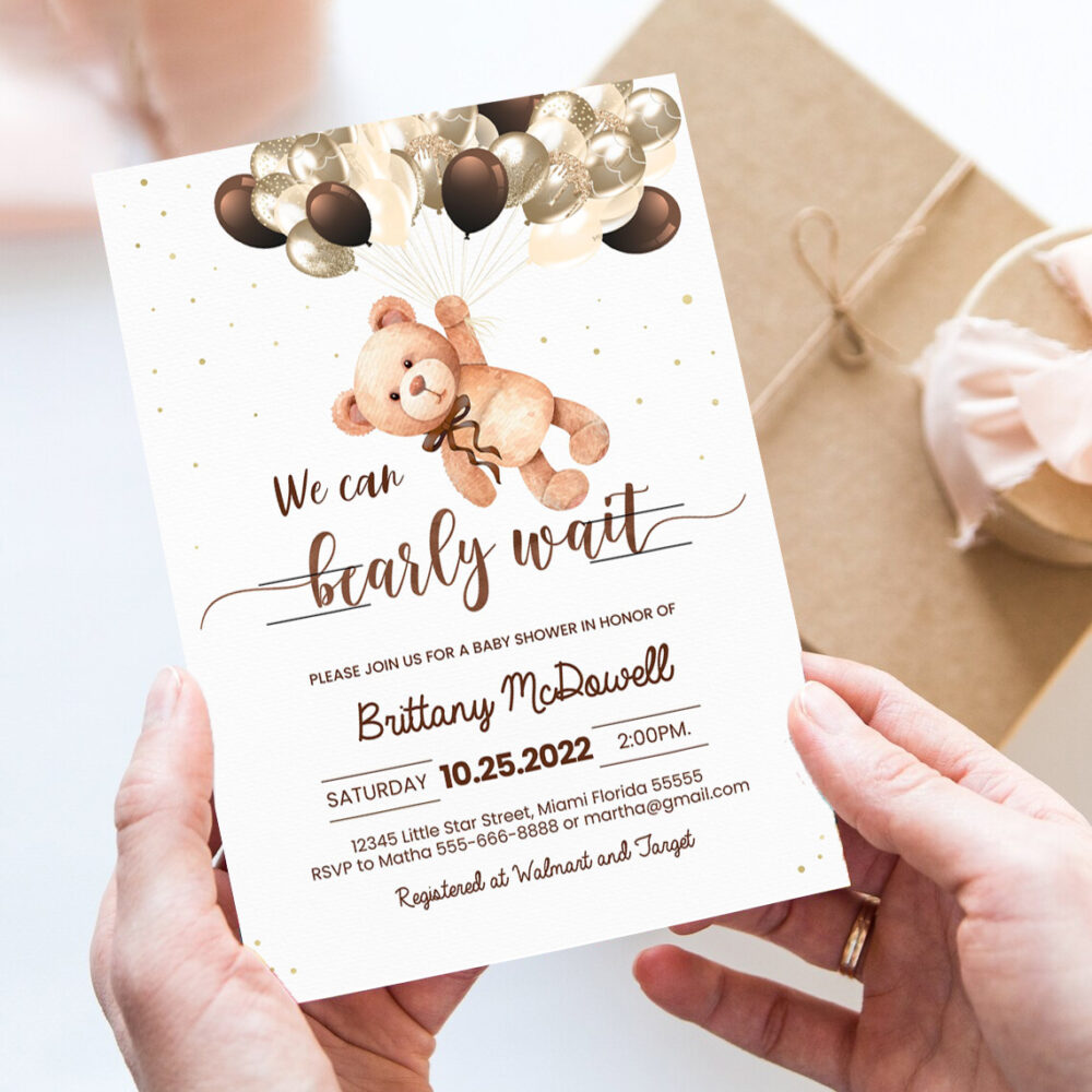 editable we can bearly wait baby shower invitation teddy bear invite bear themed shower printable template 7