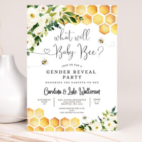 editable what will baby bee gender reveal party baby bee invitation gender neutral invite printable template 2