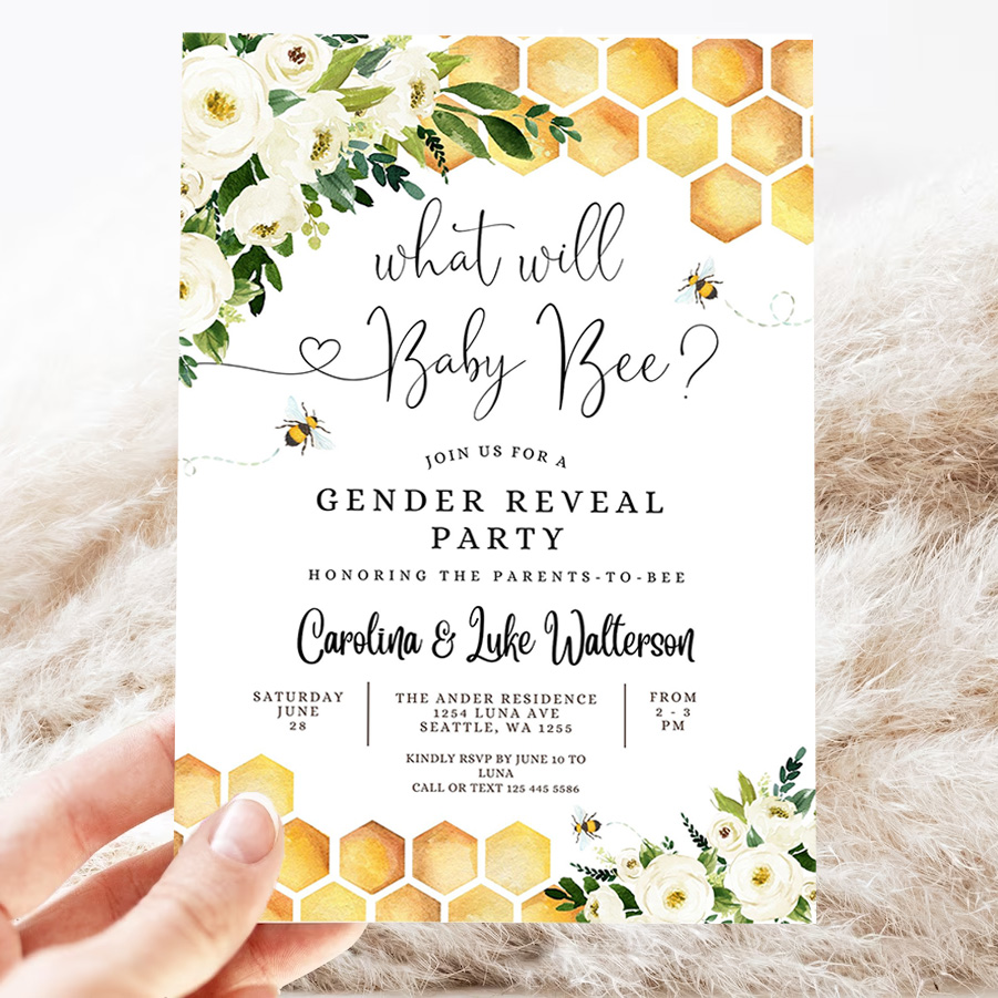 editable what will baby bee gender reveal party baby bee invitation gender neutral invite printable template 3