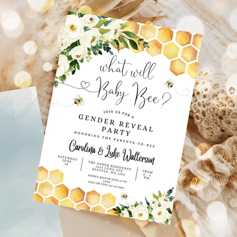 editable what will baby bee gender reveal party baby bee invitation gender neutral invite printable template 5
