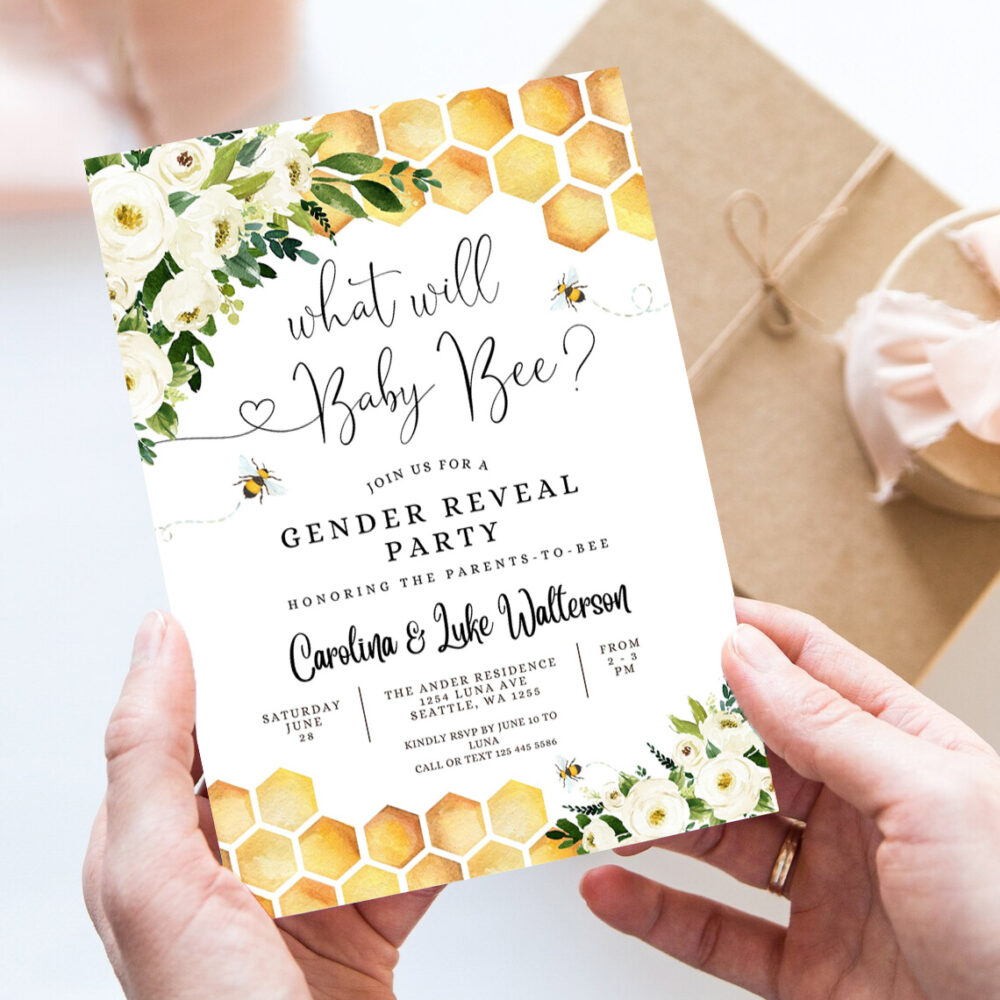 editable what will baby bee gender reveal party baby bee invitation gender neutral invite printable template 7