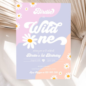 editable wild one 1st birthday party invitation boho daisy wild one party groovy hippie floral 70s daisy hippie party 5