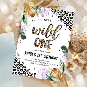 editable wild one leopard print jungle birthday party invitation leopard print wild one 1st birthday party 1