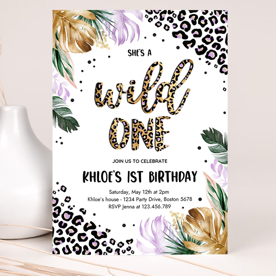 editable wild one leopard print jungle birthday party invitation leopard print wild one 1st birthday party 2