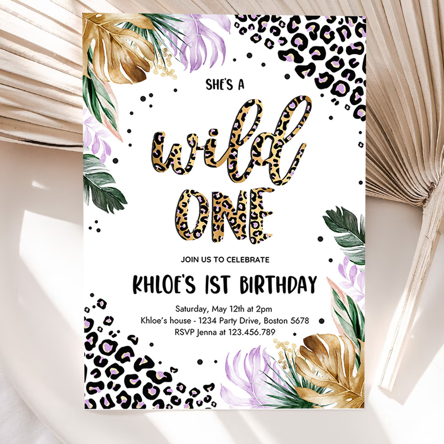 editable wild one leopard print jungle birthday party invitation leopard print wild one 1st birthday party 5