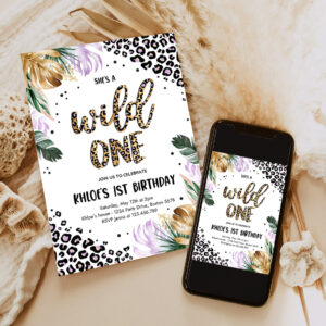 editable wild one leopard print jungle birthday party invitation leopard print wild one 1st birthday party 6