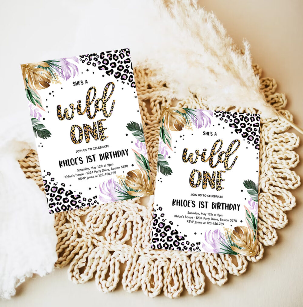 editable wild one leopard print jungle birthday party invitation leopard print wild one 1st birthday party 7