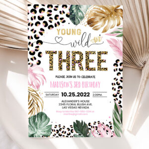 editable young wild and three leopard print jungle birthday party invitation leopard print wild and three birthday party 5
