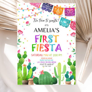fiesta invitation birthday party invite first cactus mexican holiday kids cinco de mayo margarita succulent dessert editable template 5