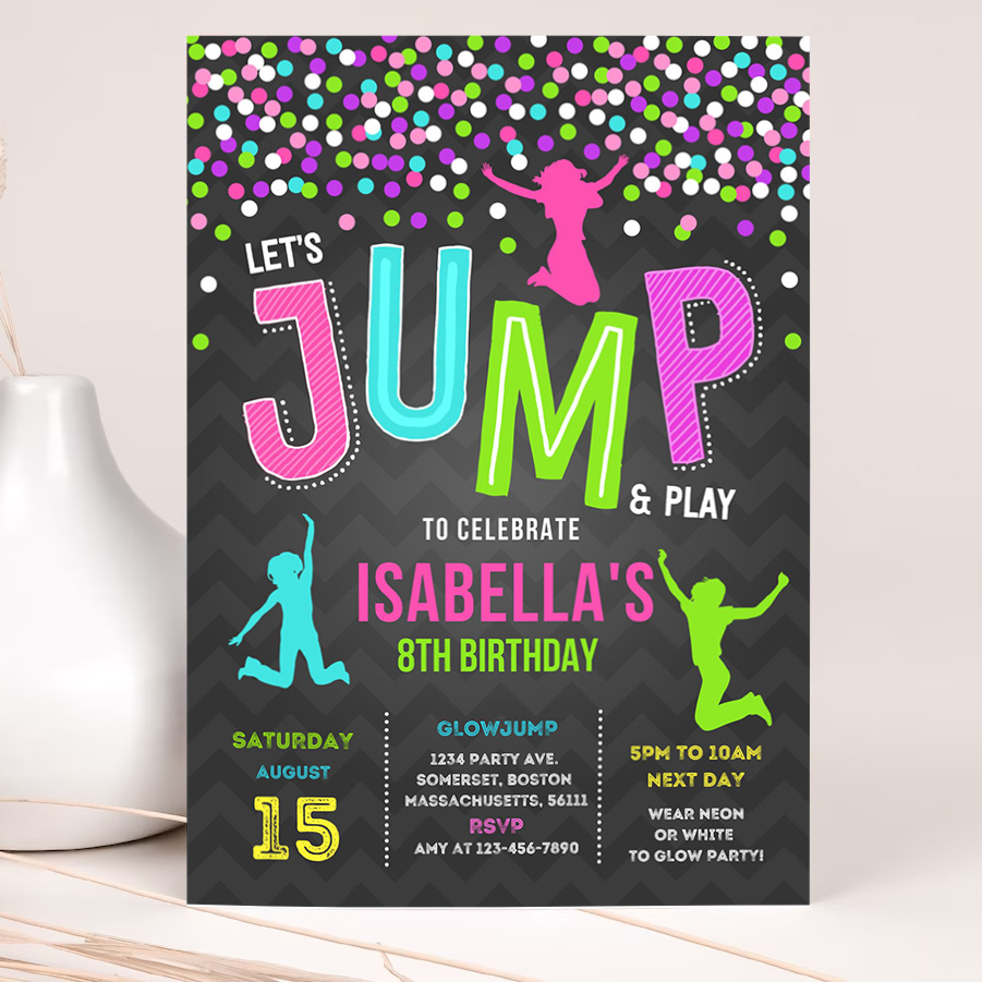 jump invitation jump birthday invitation trampoline bounce house party jump party lets jump party 2