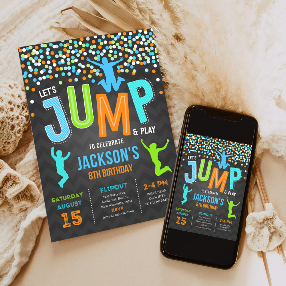 jump invitation jump birthday invitation trampoline party bounce house jump party lets jump party invites 6