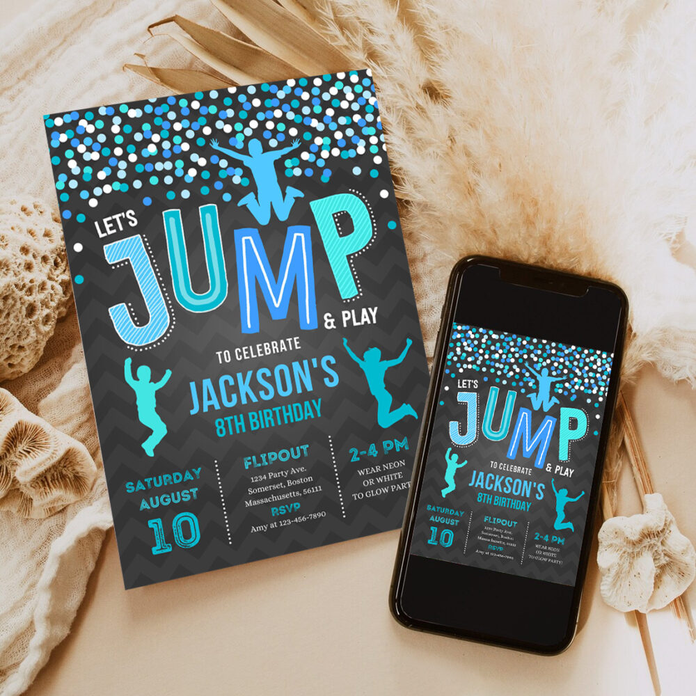 jump invitation jump birthday invitation trampoline party bounce house party jump party lets jump birthday invitation 6