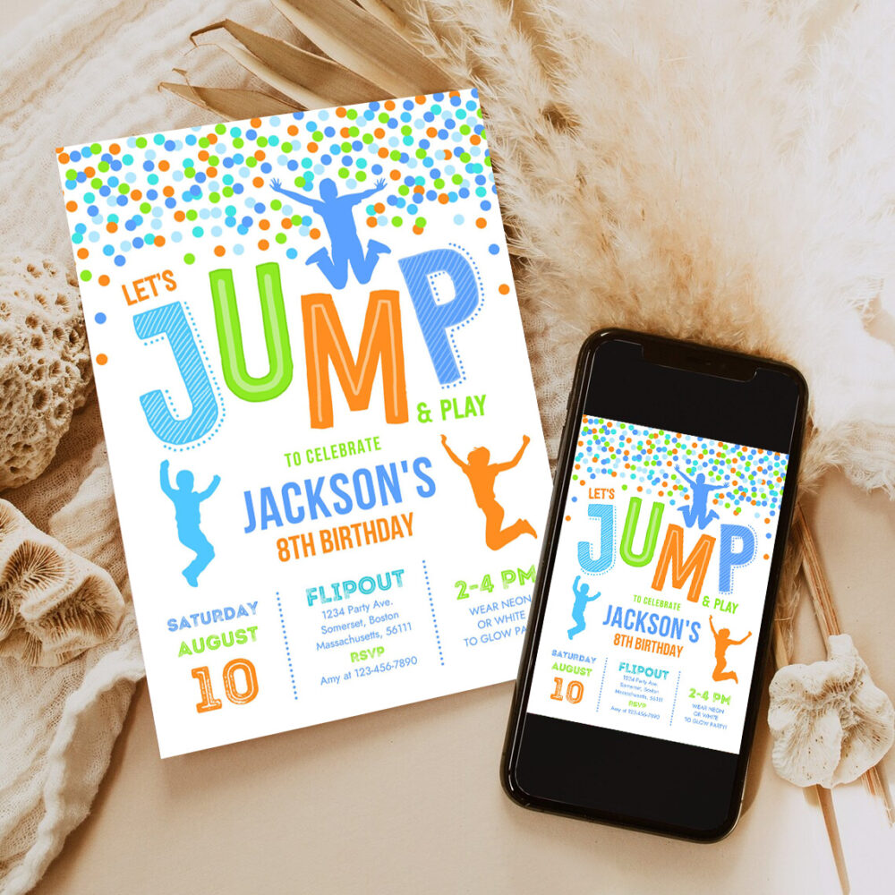 jump invitation jump birthday invitation trampoline party bounce house party jump party lets jump invite 6