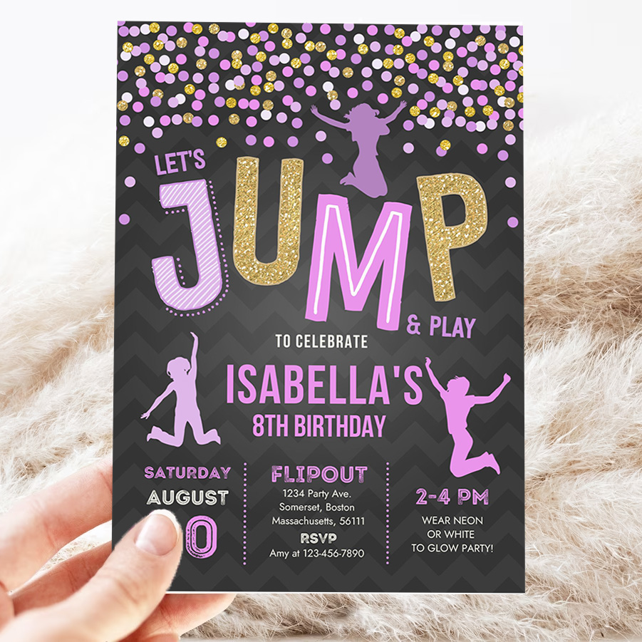 jump invitation jump birthday invitation trampoline party bounce house party jump party lets jump party invitation 3
