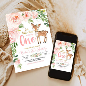 our little deer first birthday invitation woodland deer birthday invitations floral woodland invite editable template 6