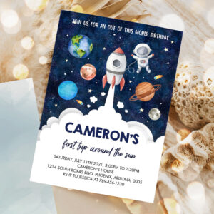 outer space birthday invitation template planets rocket ship astronaut invite galaxy blast off invitation editable invitation 1