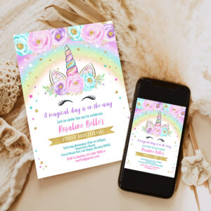 rainbow unicorn birthday invitation editable unicorn party floral magical unicorn invite unicorn and rainbow 6