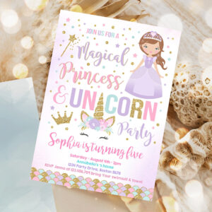 unicorn and princess birthday invitation party unicorn and princess magical birthday party invitation 1