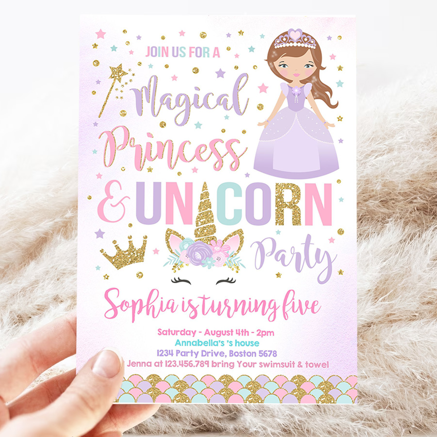 unicorn and princess birthday invitation party unicorn and princess magical birthday party invitation 3