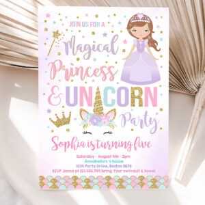 unicorn and princess birthday invitation party unicorn and princess magical birthday party invitation 5