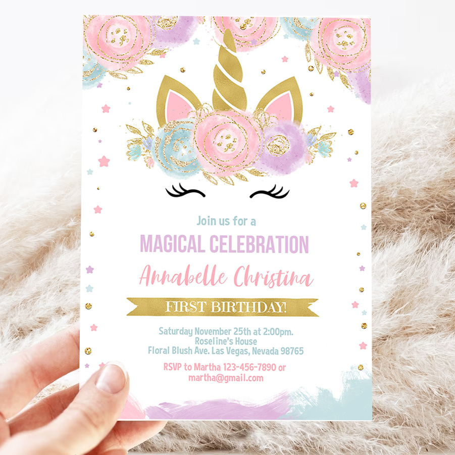 unicorn invitation editable unicorn party unicorn birthday invitations magical unicorn invite girl gold invitation 3