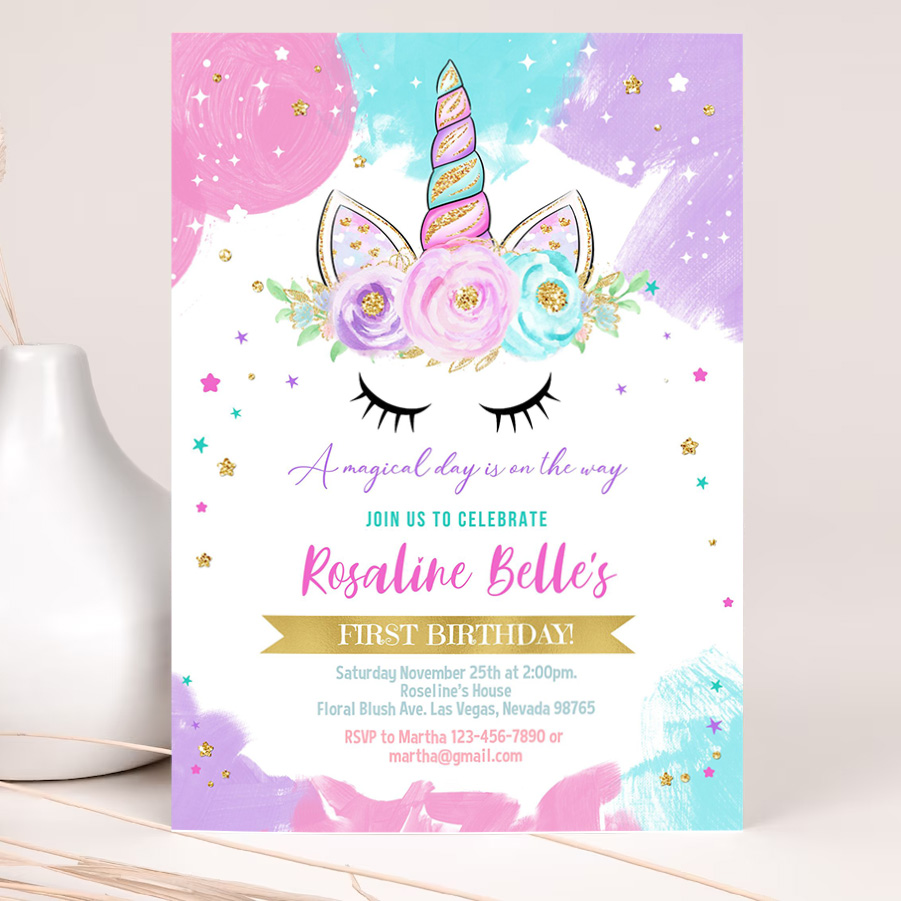unicorn invitation editable unicorn party unicorn birthday invitations magical unicorn invite girl gold template 2