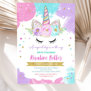 unicorn invitation editable unicorn party unicorn birthday invitations magical unicorn invite girl gold template 5