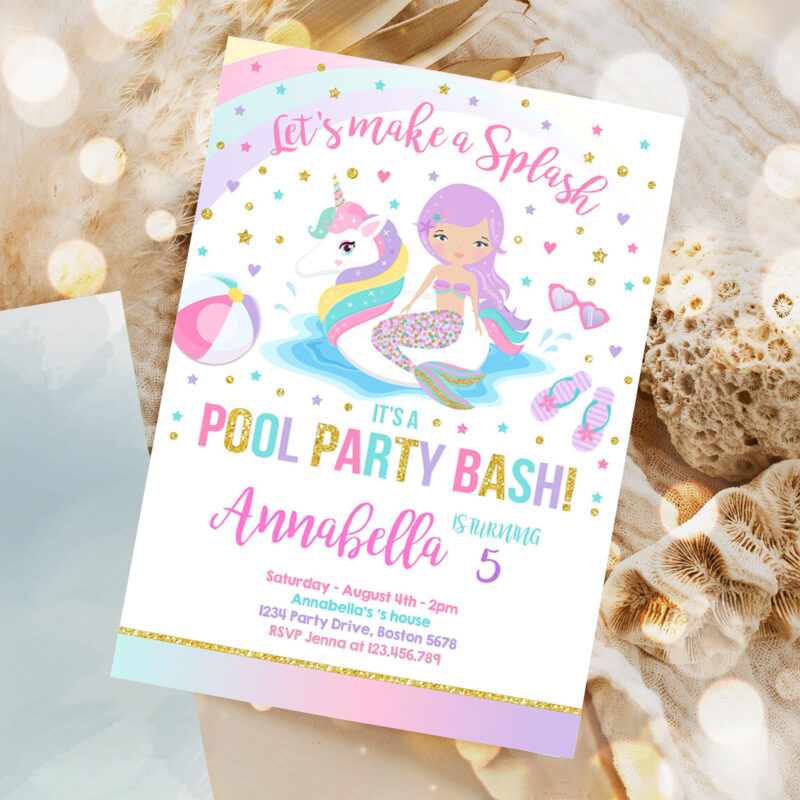 unicorn pool party invitation unicorn mermaid pool party invite unicorn pool float pool party bash invitation 1