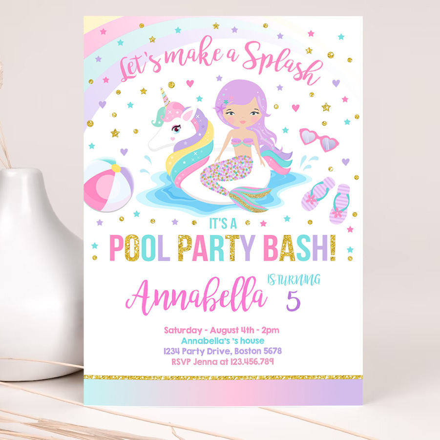 unicorn pool party invitation unicorn mermaid pool party invite unicorn pool float pool party bash invitation 2