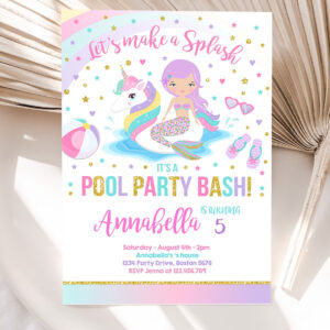 unicorn pool party invitation unicorn mermaid pool party invite unicorn pool float pool party bash invitation 6