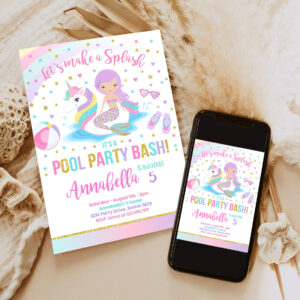 unicorn pool party invitation unicorn mermaid pool party invite unicorn pool float pool party bash invitation 7