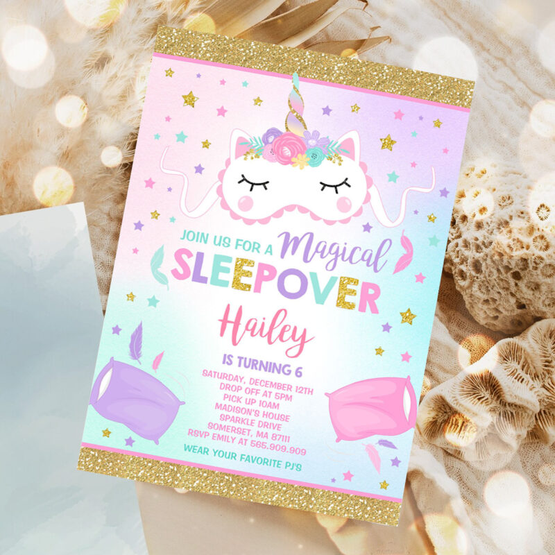 unicorn slumber party invitation unicorn sleepover birthday party invitation magical unicorn sleepover party 1