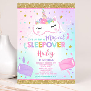 unicorn slumber party invitation unicorn sleepover birthday party invitation magical unicorn sleepover party 2