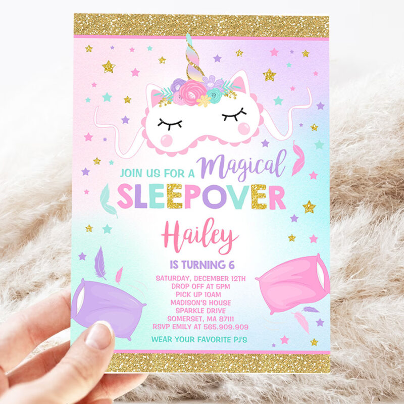 unicorn slumber party invitation unicorn sleepover birthday party invitation magical unicorn sleepover party 3