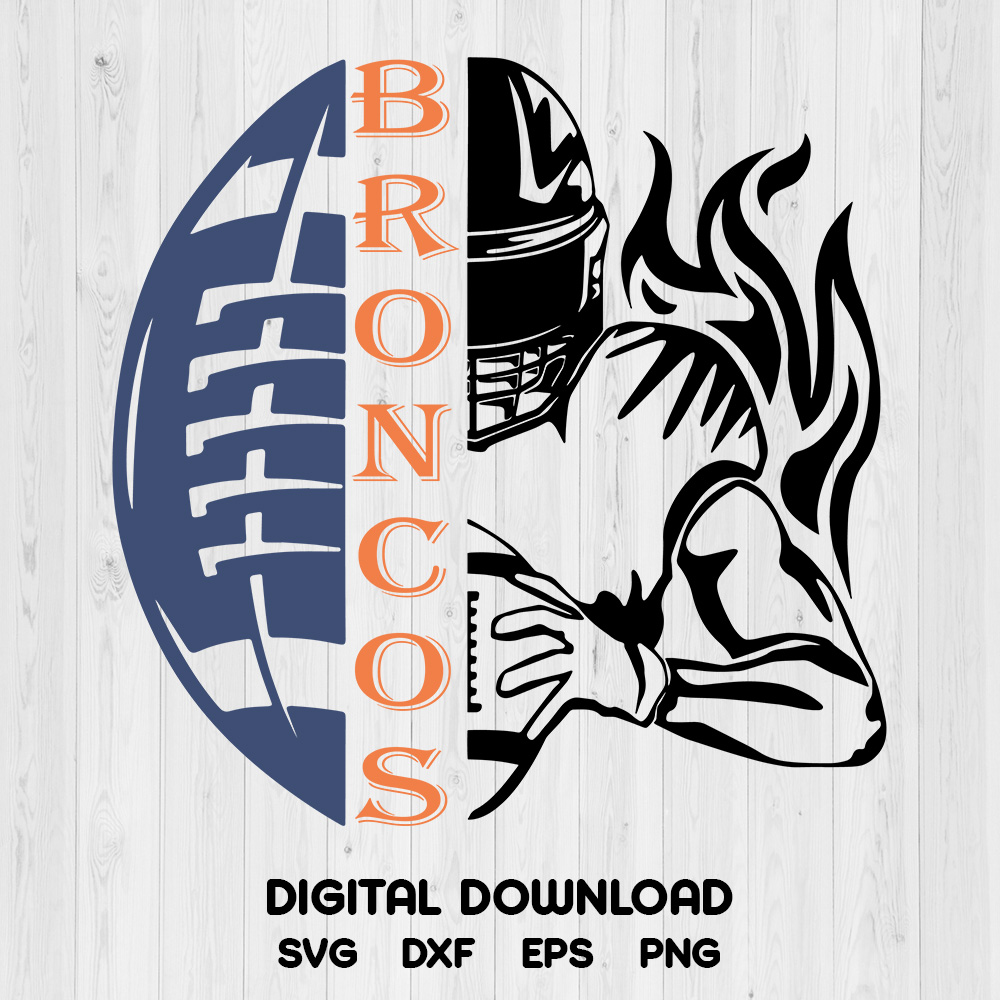 BRONCOS Half Football Half Player SVG, Denver Broncos SVG